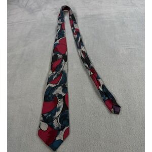 John Blair Mens Silk Necktie Abstract Swirl Geometric Red Navy Blue Grey Tie